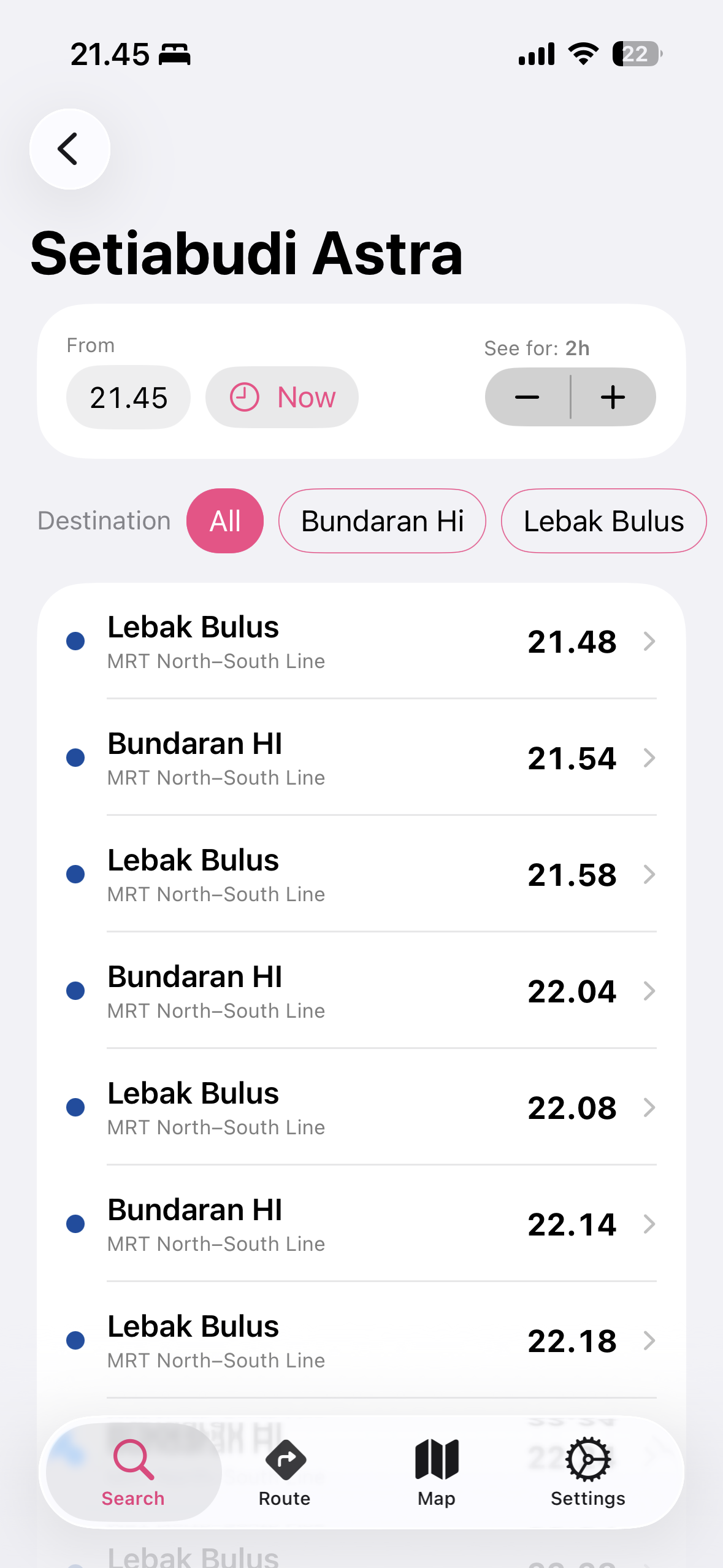MRT Jakarta schedule view