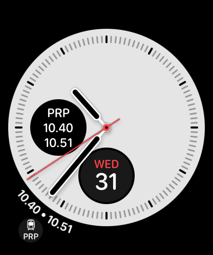 Apple Watch face with a train schedule complication