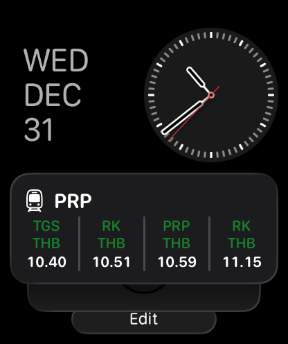 Apple Watch face with date, time, and departure complications